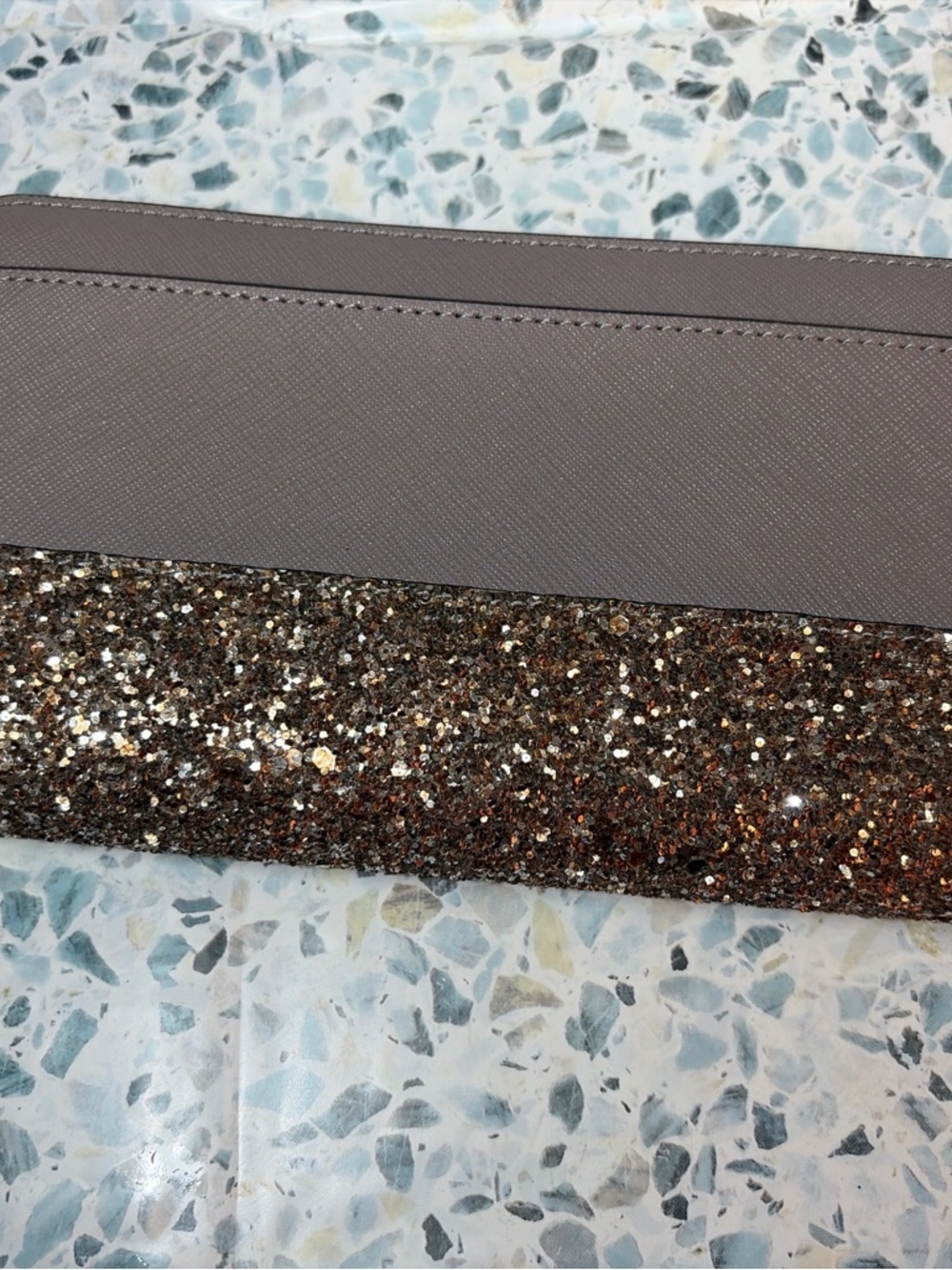 Kate Spade Glitter Zip Around Wallet Taupe Brown Leather Wristlet Clutch - Picture 4 of 6